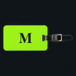 Fluorescent Lime Green Colourful Monograms Name Luggage Tag<br><div class="desc">Monogrammed initial and also personal details like name,  address,  phone number and email all of which you can edit. Designed with attractive solid neon green colour background,  you can change the colour if you wish. Cool travel gift idea for him or her.</div>