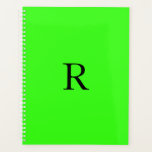 Fluorescent Neon Green Name Monograms Gift Favour Planner<br><div class="desc">Designed with text template for monogram initial and elegant solid colour neon green background.</div>