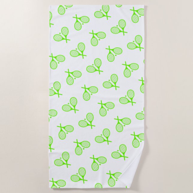 Fluorescent Neon Green Tennis Rackets  Beach Towel (Front)