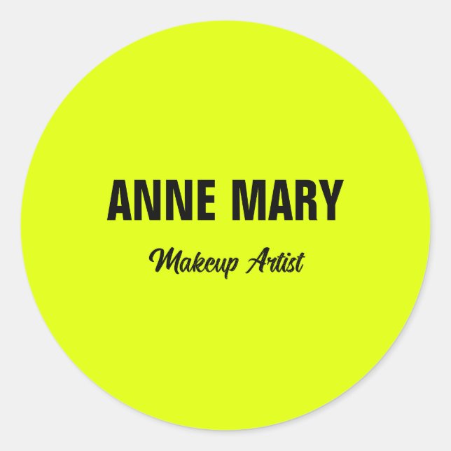 Fluorescent Neon Yellow Bright Colourful Custom Classic Round Sticker (Front)
