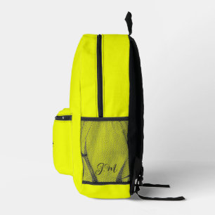 Fluorescent noen yellow solid colour initials name printed backpack