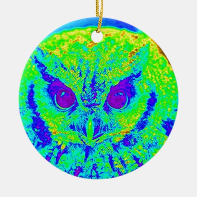 fluorescent owl ceramic ornament (Front)