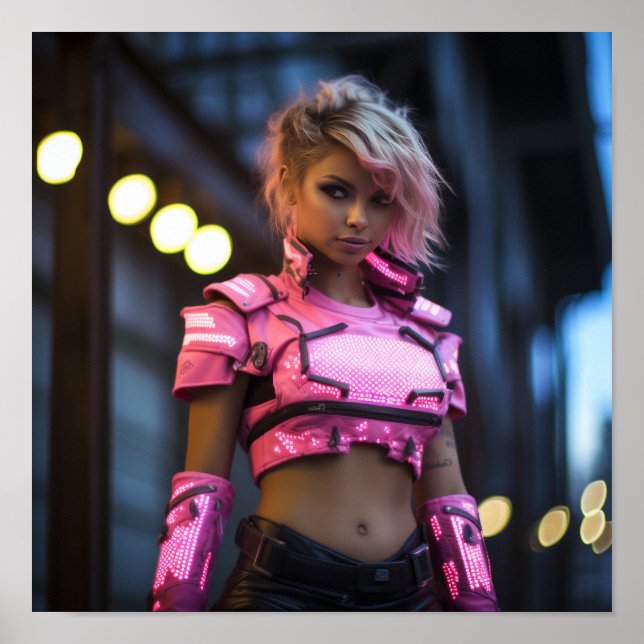 Fluorescent Pride Pink Cyberpunk Outfit Poster - V (Front)