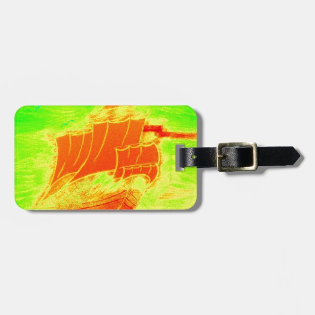 fluorescent sailboat luggage tag (Front Horizontal)