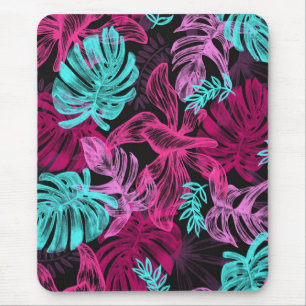 Fluorescent tropical palm leaves mouse pad