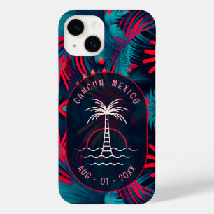 Fluorescent Tropical Watercolor Palm Leaves Name Case-Mate iPhone 14 Case
