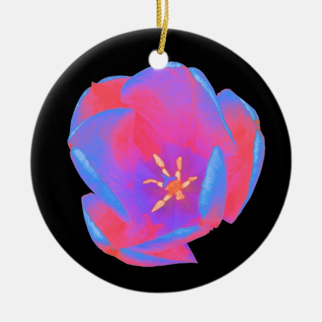 Fluorescent Tulip Custom Birthday Ceramic Ornament (Front)