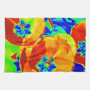 fluorescent tulips kitchen towel