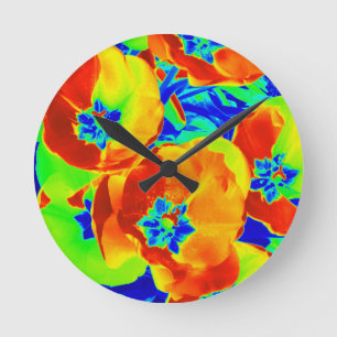 fluorescent tulips round clock