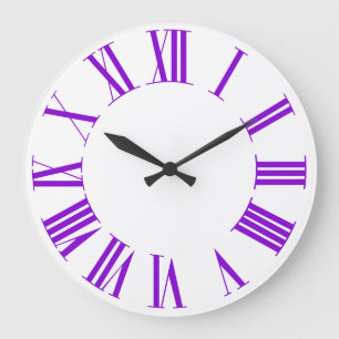 Fluorescent Violet Purple Roman Numeros DIY Colour Large Clock
