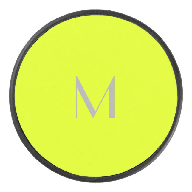 fluorescent yellow - add monogram   hockey puck (Front)