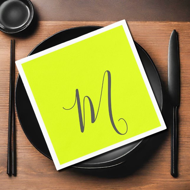 fluorescent yellow - chic monogram  napkin (Creator Uploaded)