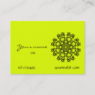 fluorescent yellow mandala business card