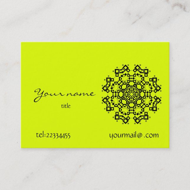 fluorescent yellow mandala business card (Front)