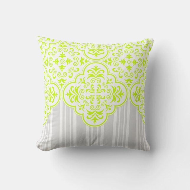 Fluorescent Yellow Modern Dmask Stripe Throw Pillow (Front)