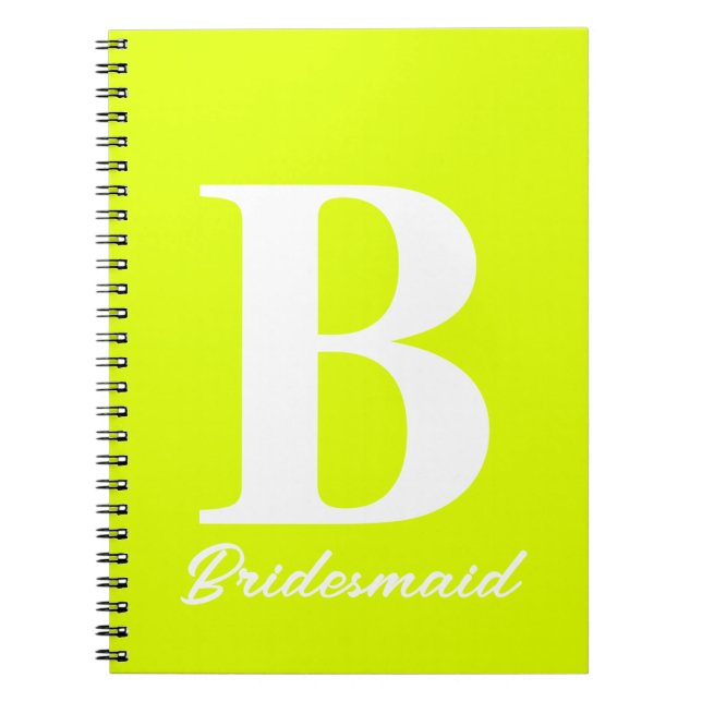 Fluorescent Yellow Monogram Wedding Bridesmaid Notebook (Front)