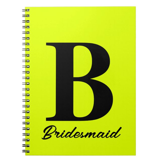 Fluorescent Yellow Neon Monogram Bridemaid Wedding Notebook (Front)