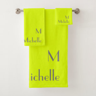 fluorescent yellow -personalized bath towel set