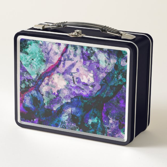 Fluorite Crystal Geode Marble Abstract Metal Lunch Box (Front)