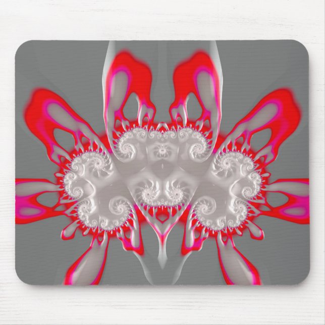 ~ FLUORO PINK RED GRAY WHITE ~ Fractal ~Original ~ Mouse Pad (Front)