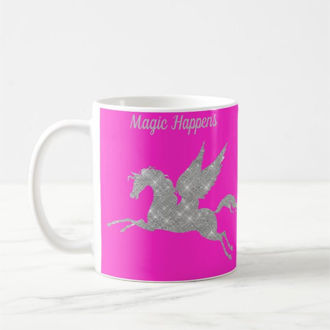 FLURO PINK SILVER SPARKLE UNICORN MUG (Left)