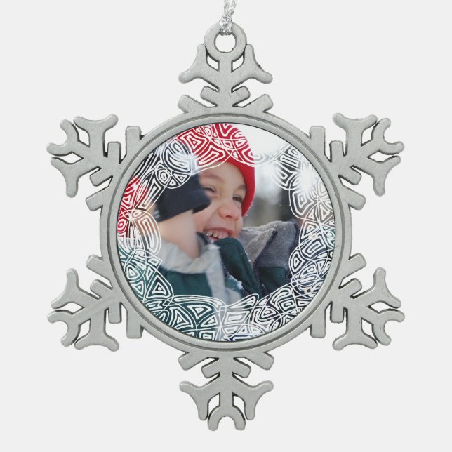 Flurry Snowflake Pewter Christmas Ornament (Front)
