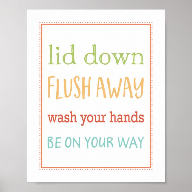 Flush Reminder Cute Colourful Child Bathroom Sign (Front)