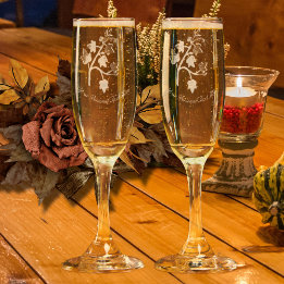 Flûte À Champagne Branche et feuilles de vigne - personnalisables