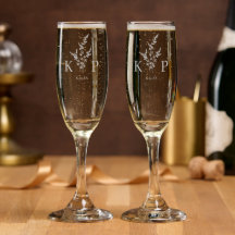 Nom Fleur Monogramme De Mariage Personnalisé Étché