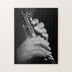 Flute being played in black and white by gypsy jigsaw puzzle