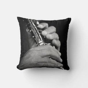 Flute being played in black and white by gypsy throw pillow