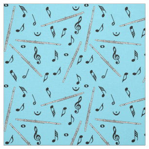 Flute Black Music Notes Fabric