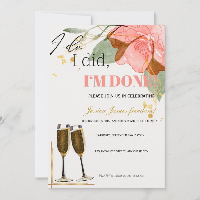 Flute Champagne Divorce Party Invitation (Devant)