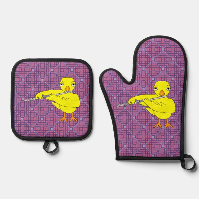 Flute Chick Oven Mitt & Pot Holder Set (Front)