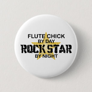 Flute Chick Rock Star by Night 2 Inch Round Button