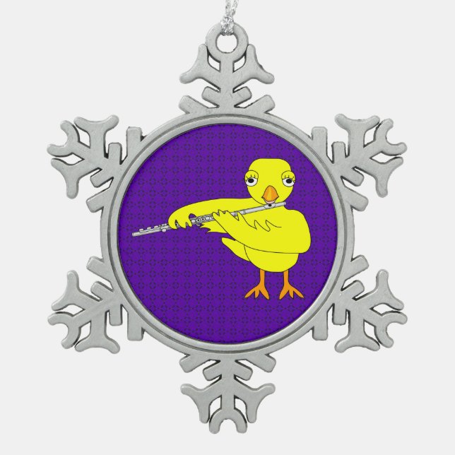Flute Chick Snowflake Pewter Christmas Ornament (Front)