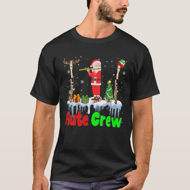 Flute Crew Santa Playing Flute Musical Instruments T-Shirt (Front)