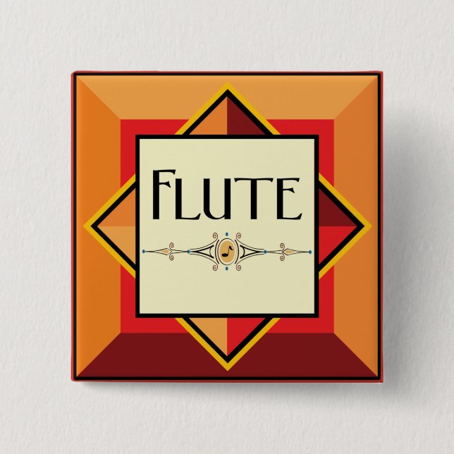 Flute Decorative Block 2 Inch Square Button (Front)