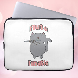 Flute Fanatic Gray Cat Pink Laptop Sleeve
