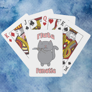 Flute Fanatic Pink Grey Cat Playing Cards