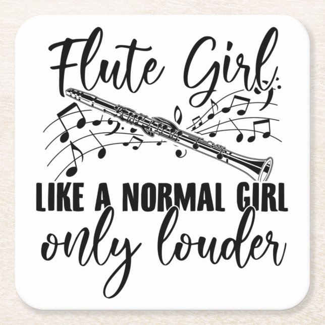 Flute Girl | Flute Flute Gift Ideas Square Paper Coaster (Front)