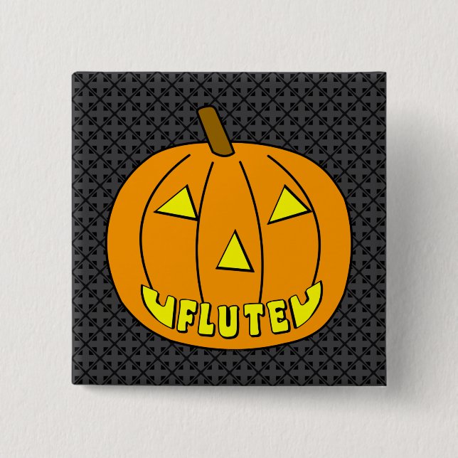 Flute Halloween Pumpkin 2 Inch Square Button (Front)
