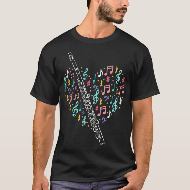 Flute Heart Flute Player Flutist Marching Band T-Shirt (Front)