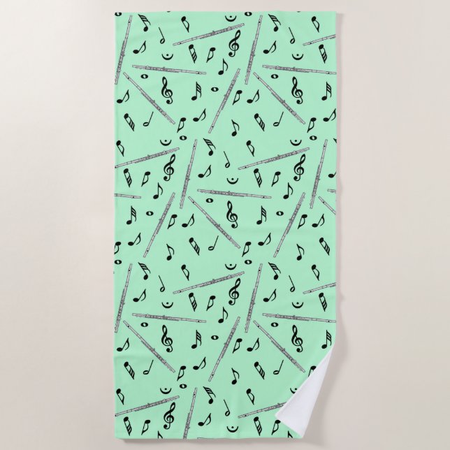 Flute Music Note Pattern Beach Towel (Front)