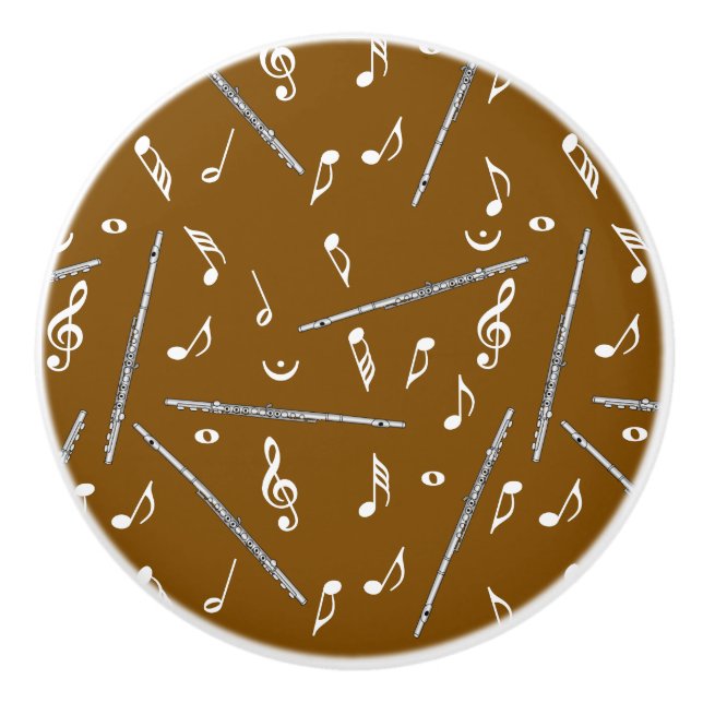 Flute Music Note Pattern Ceramic Knob (Front)