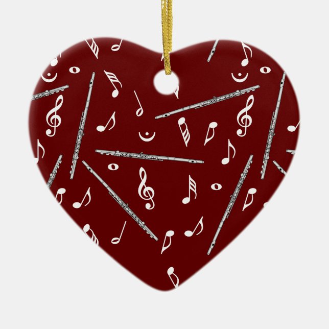 Flute Music Note Pattern Ceramic Ornament (Front)