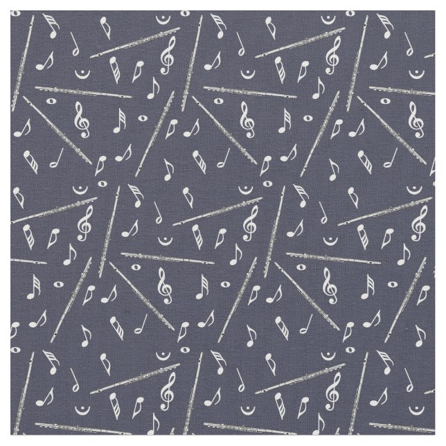 Flute Music Note Pattern Fabric (Close Up)