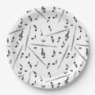 Flute Music Note Pattern Paper Plate