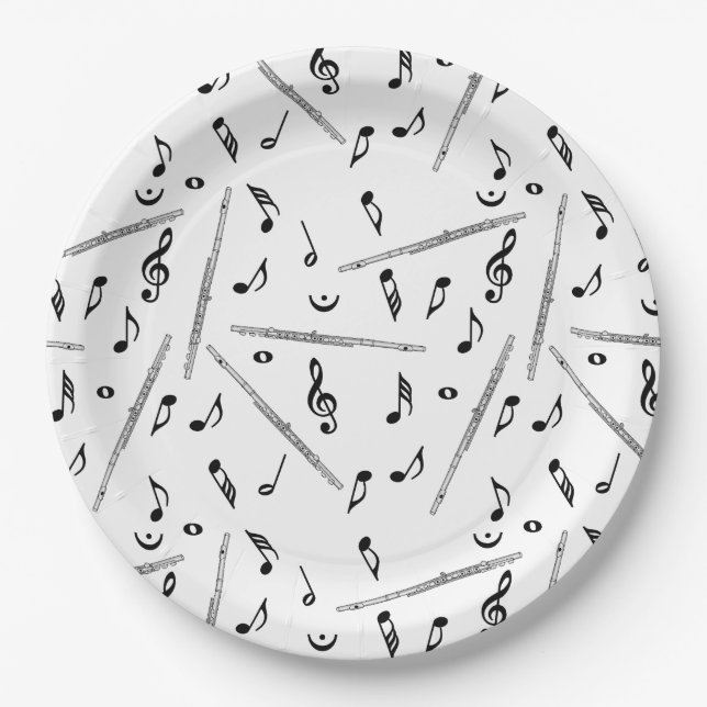 Flute Music Note Pattern Paper Plate (Front)