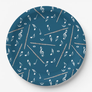 Flute Music Note Pattern Paper Plate